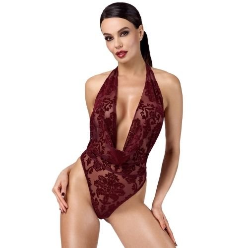 Body en Tulle Floqué Kink Royal F386 – Noir Handmade | Lingerie Érotique de Luxe