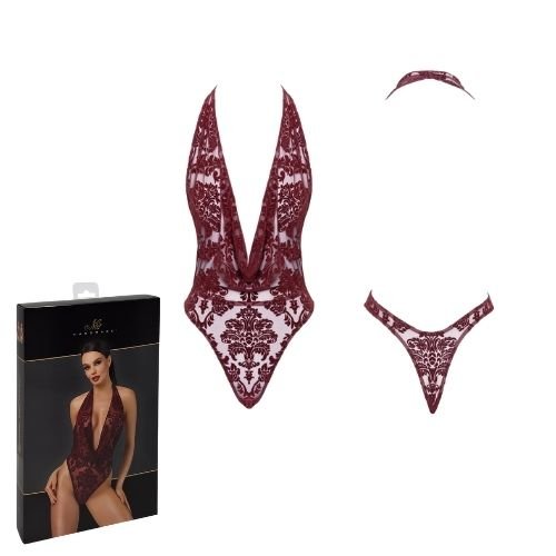 Body en Tulle Floqué Kink Royal F386 – Noir Handmade | Lingerie Érotique de Luxe