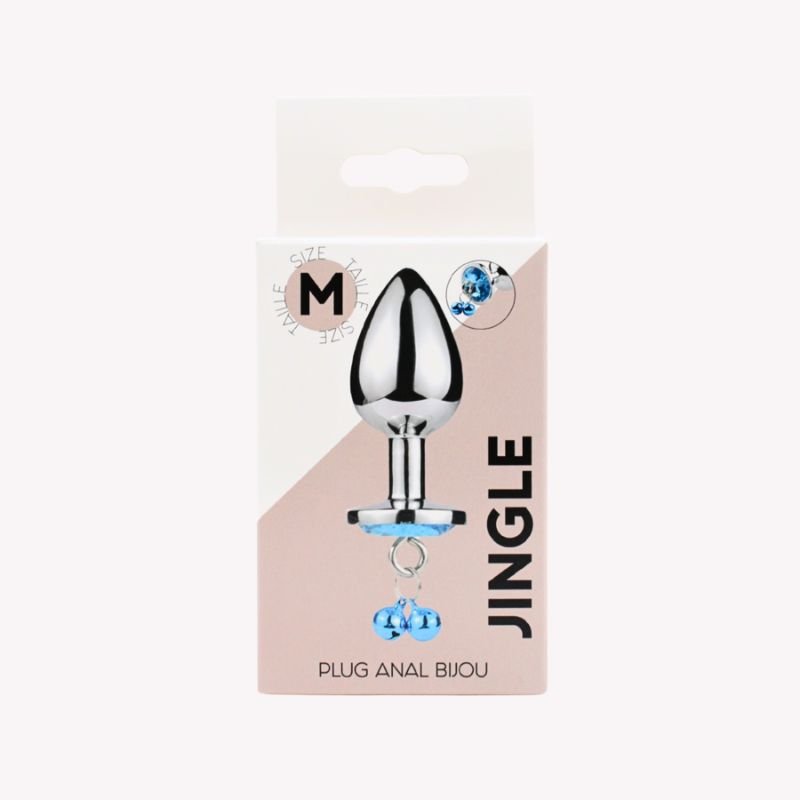 48 Plug Bijou Bleu Cristal avec Clochettes – Taille M – Cœur Ardent