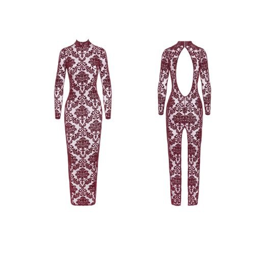 Robe Fendue Tulle Floqué Kink Royal F383 – Noir Handmade | Robe Sensuelle