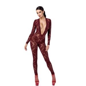 Combinaison en Tulle Floqué Kink Royal F382 – Noir Handmade | Lingerie Érotique de Luxe