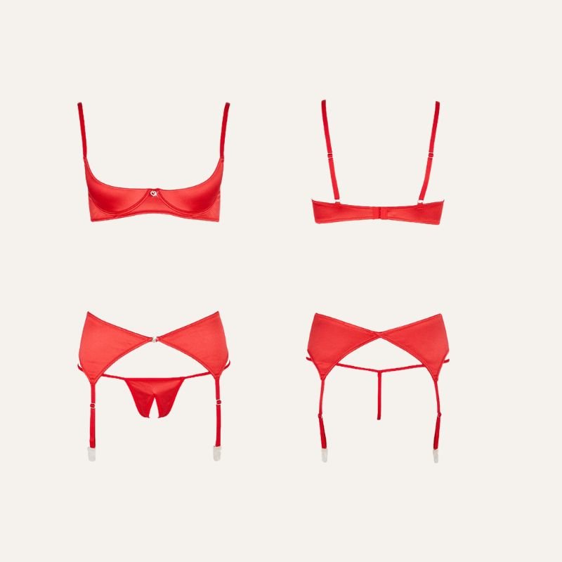 16 Ensemble lingerie 3 pièces ouvert rouge : audace, éclat et sensualité