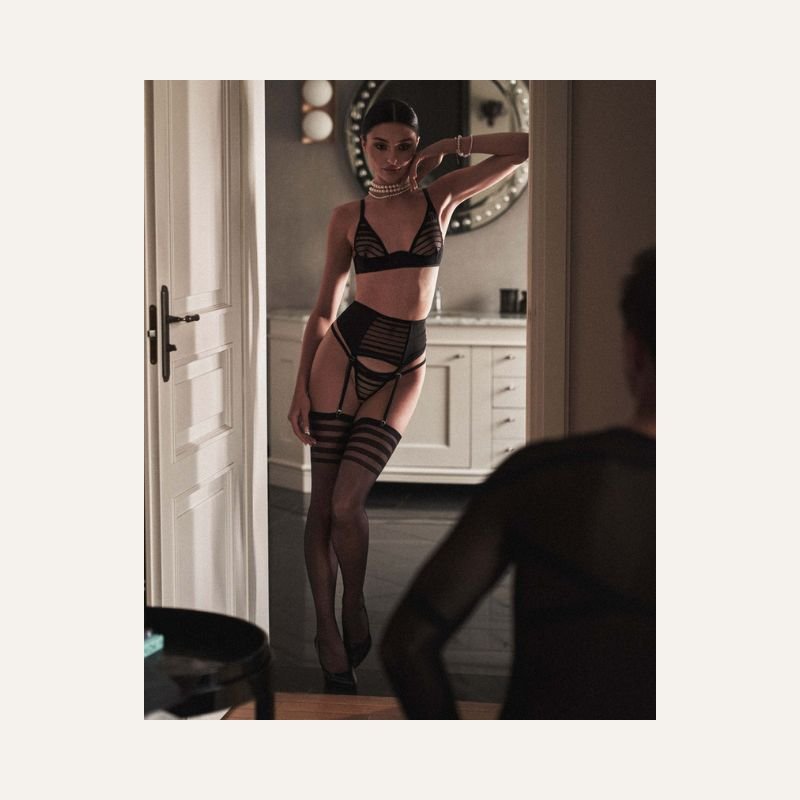 Ensemble Ouvert 3 Pièces Lune Bellis – Noir | Provocation Élégante & Transparences Captivantes