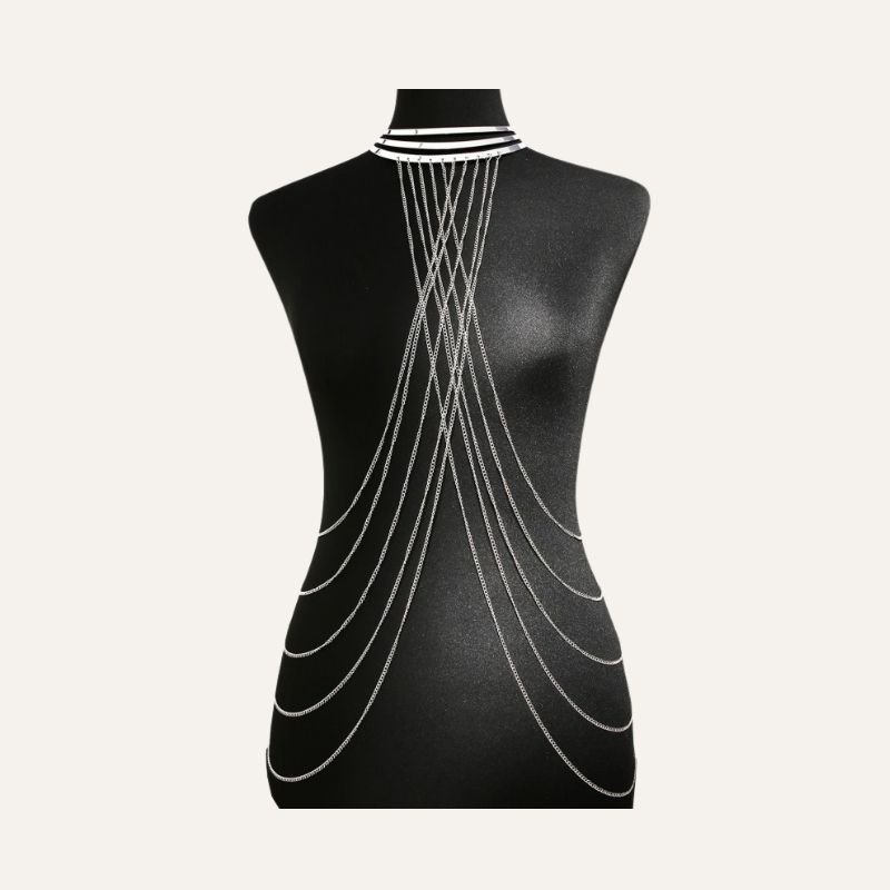 Bijou de Corps – Tour de Cou Trois Anneaux & Chaînes Argentées