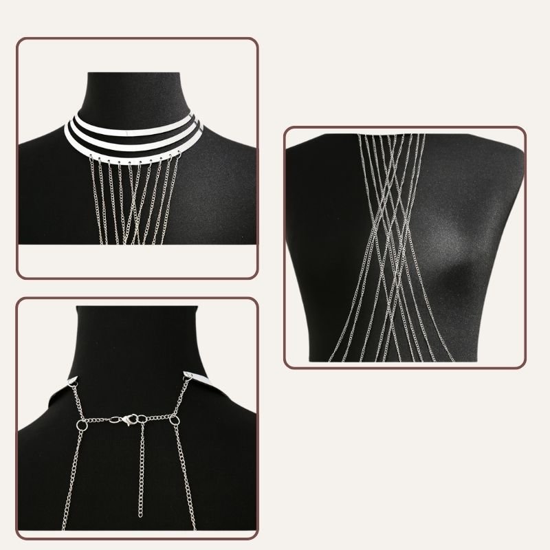 Bijou de Corps – Tour de Cou Trois Anneaux & Chaînes Argentées