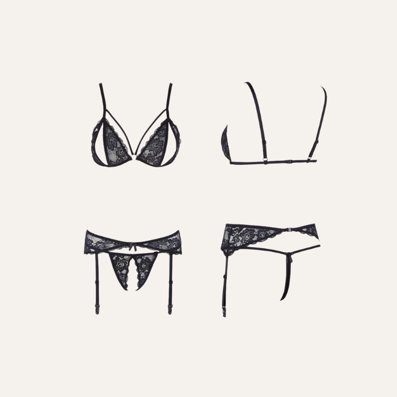Ensemble Lingerie Pièces Fendu – Dentelle Noire