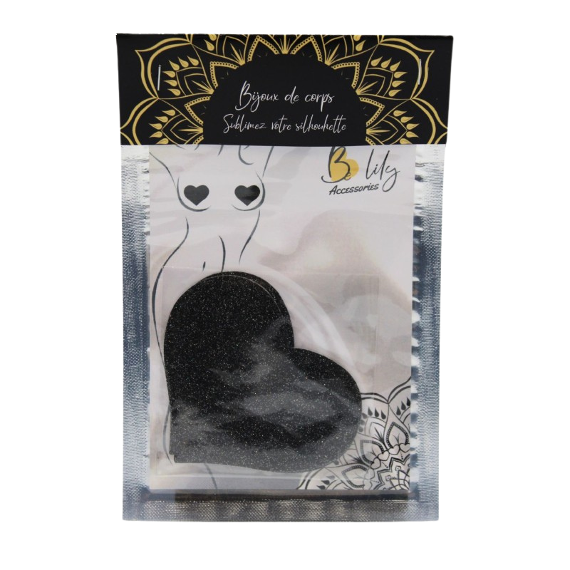 Cache-Tétons Cœur Pailleté Noir
