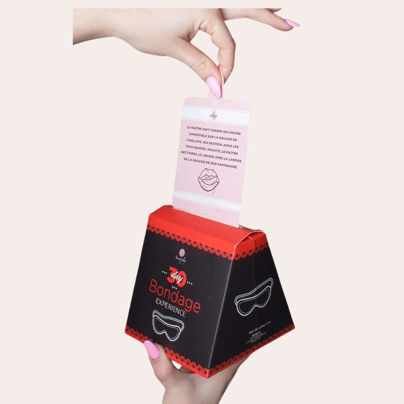 Jeu 30 Jours Bondage – Défis érotiques & consentis | Secret Play 30 défis bondage progressifs pour couples. Explorez la contrainte, la confiance et le désir avec le jeu Secret Play.