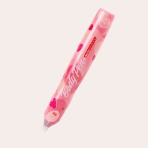 Stylo comestible saveur fraise pour écrire sur le corps et pimenter les préliminaires. Ludique, gourmand et sensuel.
