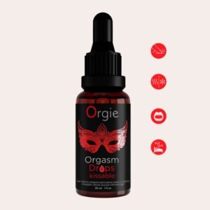 Gel clitoridien embrassable Orgasm Drops Kissable : sensations chaud & froid, excitation féminine, parfum pomme girofle. Fabriqué au Portugal.