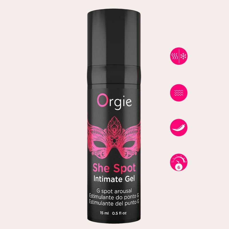 Orgie She Spot – Gel Intime Point G Vibrant & Chauffant Gel intime stimulant du point G Orgie She Spot : effets vibrants 6/10, picotements, sensations chaud/froid. Orgasmes plus intenses.