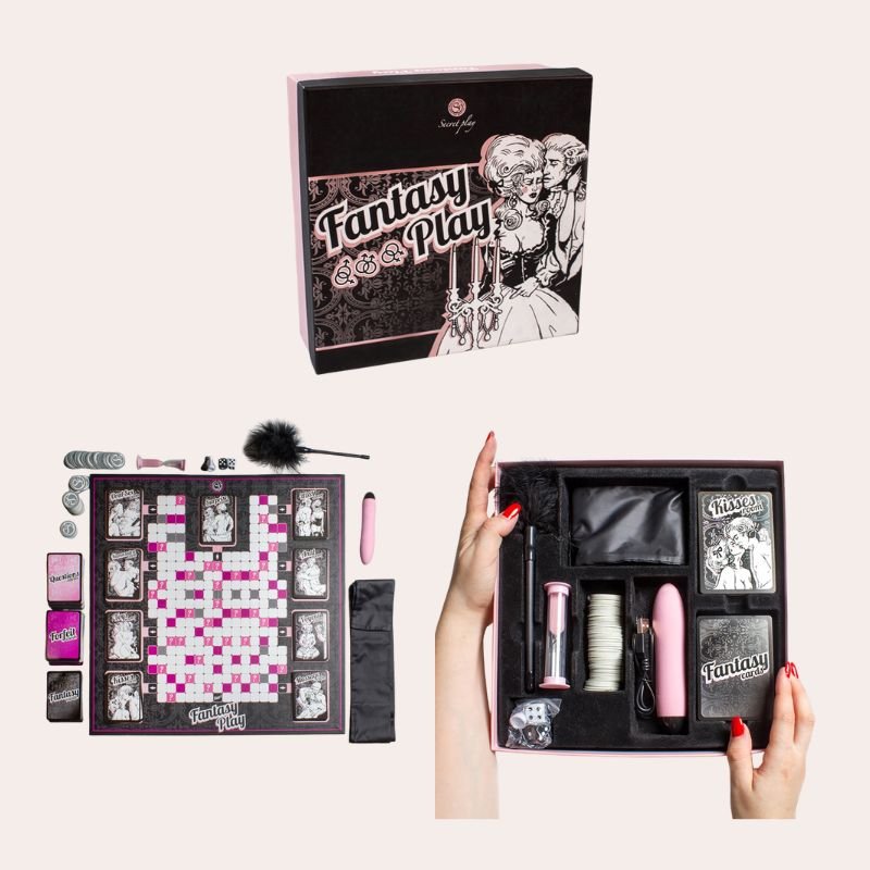 Jeu érotique Fantasy Play – Jeu de société coquin pour couple | Secret Play Fantasy Play de Secret Play : jeu de société érotique pour couples avec plateau, cartes coquines, défis et sextoys inclus. Pour adultes +18 ans.