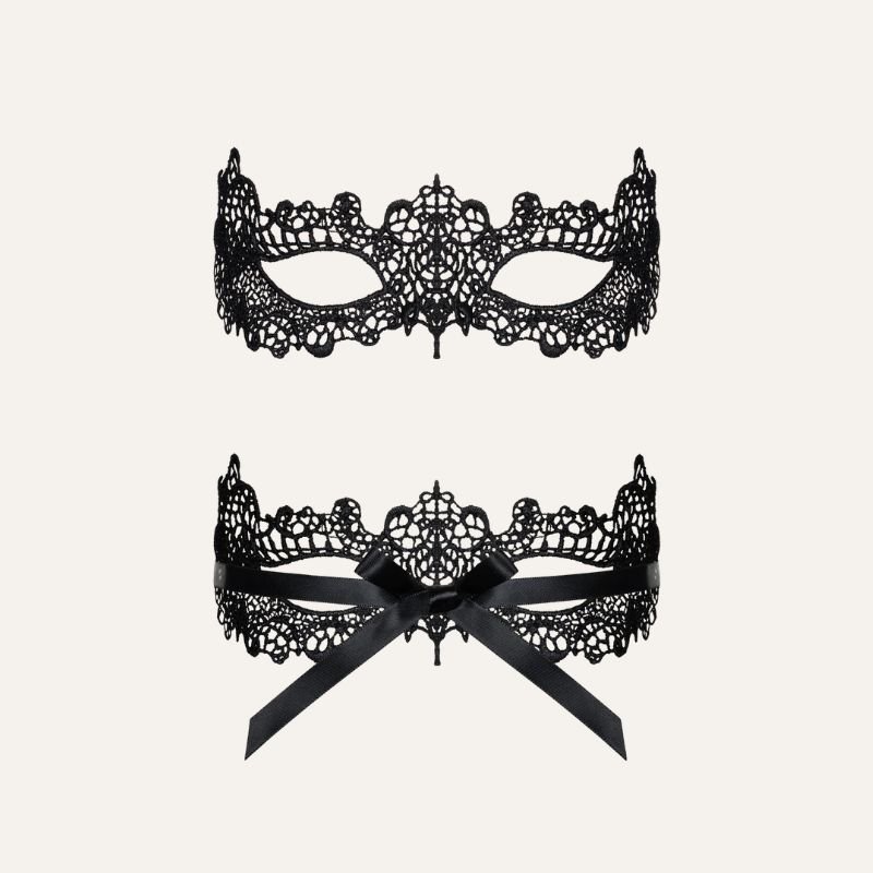 Masque Séduction Noire — Guipure & Ruban Satin