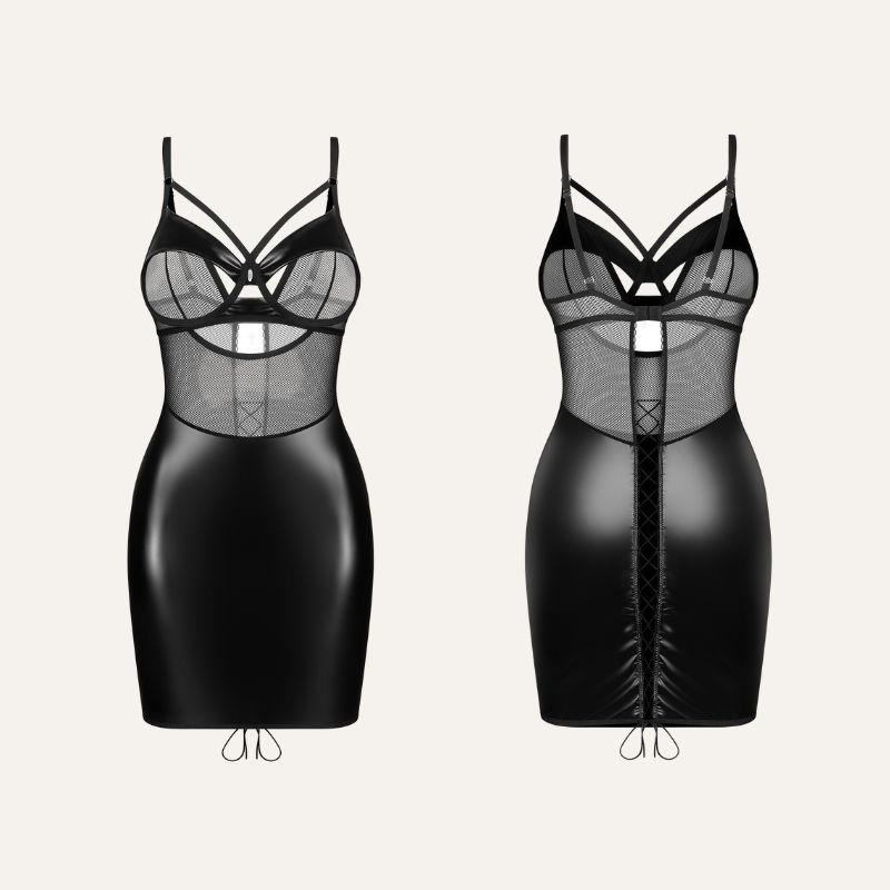 85 Robe Résille Transparente & Wetlook Noir