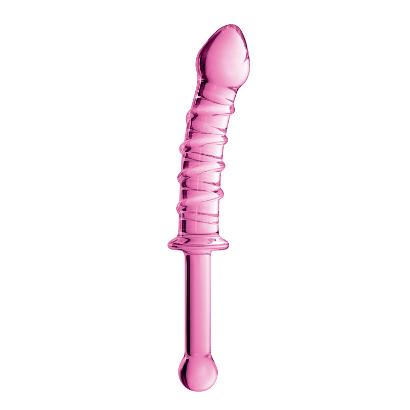 Gode en verre rose avec poignée 23cm