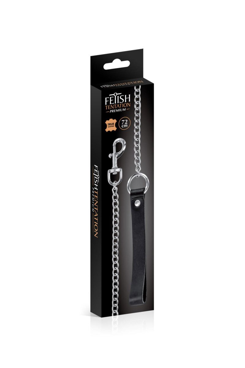 Laisse 72 cm avec mousqueton métal et poignée en cuir