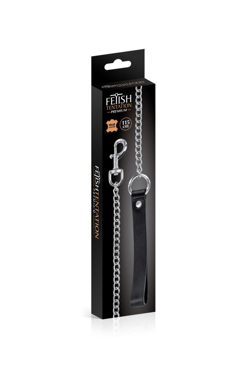 Laisse 1,15 mètre avec mousqueton métal et poignée en cuir