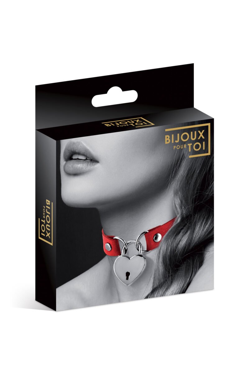 Collier ras de cou BDSM cadenas cœur rouge ou noir