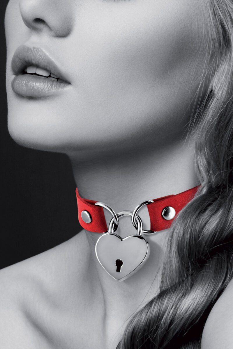 Collier ras de cou BDSM cadenas cœur rouge ou noir