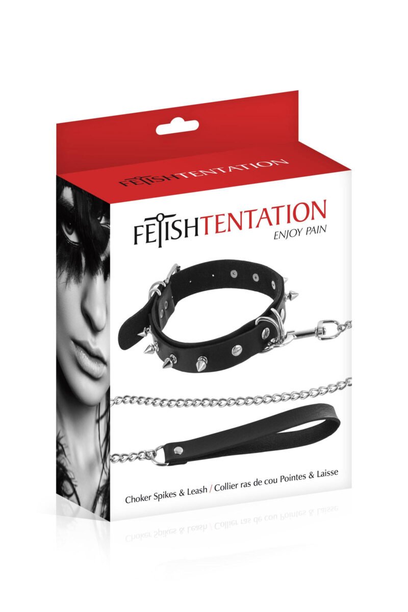 Collier clouté BDSM avec laisse
